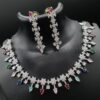 Necklace set Full Silver Plated white with round Marquies artificial diamond and pears light firoza light pink red ruby stone