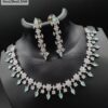 Necklace set Full Silver Plated white with round Marquies artificial diamond and pears light firoza stone