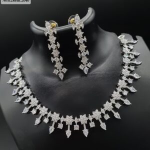 Necklace set Full Silver Plated white with round Marquies pears artificial diamond