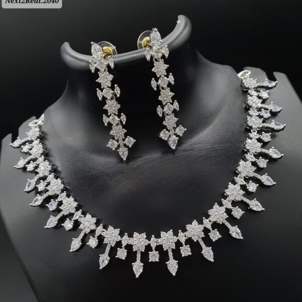 Necklace set Full Silver Plated white with round Marquies pears artificial diamond